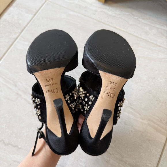Authentic Dior Black Satin Crystal Embellished Ankle Strap Sandals Size 35.5 - Picture 7 of 7